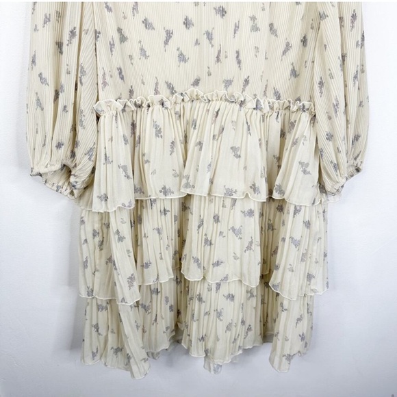 GANNI Size 40/ US Large Floral Print Pleated Georgette Babydoll Mini Dress - Picture 9 of 10